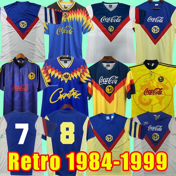 Camisas de futebol retrô Club América LIGA MX O.PERALTA C.DOMINGUEZ MATHEUS MÉXICO R.SAMBUEZA P.AGUILAR RETRO Camisas de futebol uniforme 84 85 88 89 93 94 98 99 1995 1984 1985