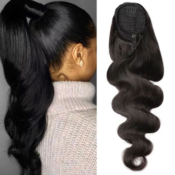 Natural ondulado cordão rabo de cavalo cabelo humano brasileiro afro clipe em extensões para preto feminino remy cor natural rabo de cavalo