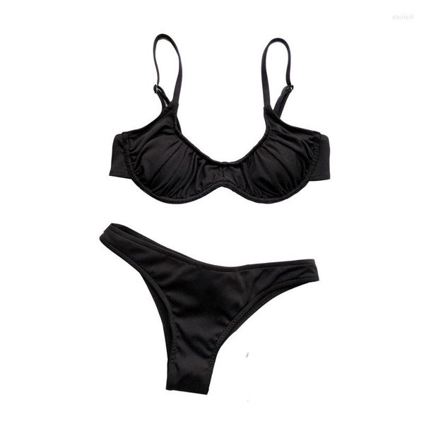 Mulheres femininas Mulheres Sexy Solid Color Bikini 2023 Moda Sling Tops Briefs Swimsuit para Cinda Bare Midriff With Chest Pad