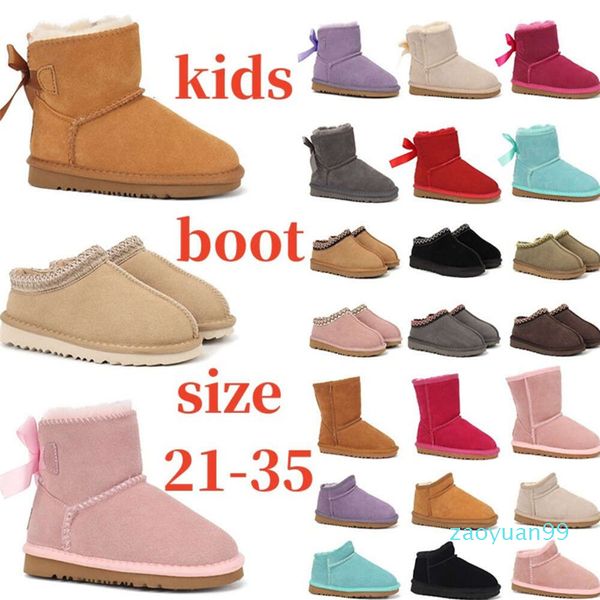 Kinder Designer Winterstiefel Trainer Tazz Hausschuhe Tasman Australian Ankle Short Snow Ultra Mini Fur Junge Mädchen Booties Maroon Schwarz Rosa Bowtie Schuhe