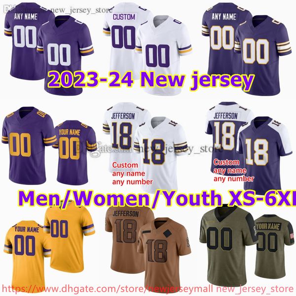 Camisa de futebol personalizada S-6XL DIY NCAA costurada 8 KirkCousins 19 AdamThielen 4 DalvinCook 22 HarrisonSmith 55 AnthonyBarr 18 JustinJefferson 7 PatrickPeterson