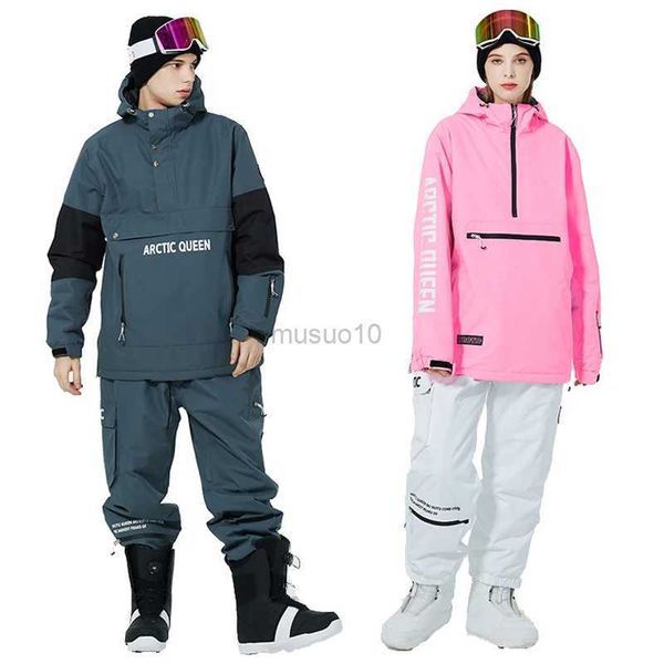 Outros artigos esportivos Novos conjuntos de ternos de neve para homens ou mulheres Roupas de snowboard Inverno ao ar livre com capuz Traje impermeável Jaqueta de esqui + calças Unsex HKD231106