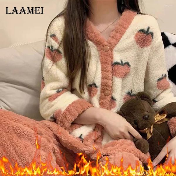 Kadınların Pijama Sonbahar Kış Pijamas Kawaii Karikatür Pijama Setleri Kadınlar Pijamalar Ekose Pazen Kız Pijama Mujer Gece Takım Ev Giysileri