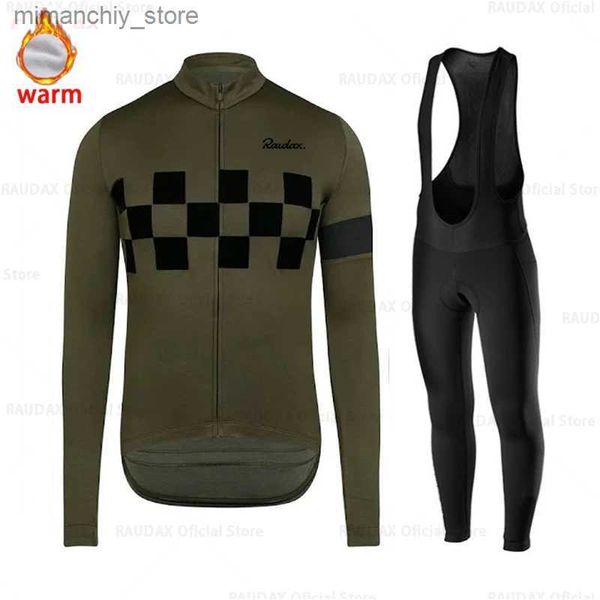 Conjuntos de camisa de ciclismo masculino inverno 2023 Raudax Team Winter Thermal Fece Roupas de ciclismo MTB Ciclismo Bib Pants Set Ropa Ciclismo Triathlon Suit Q231107