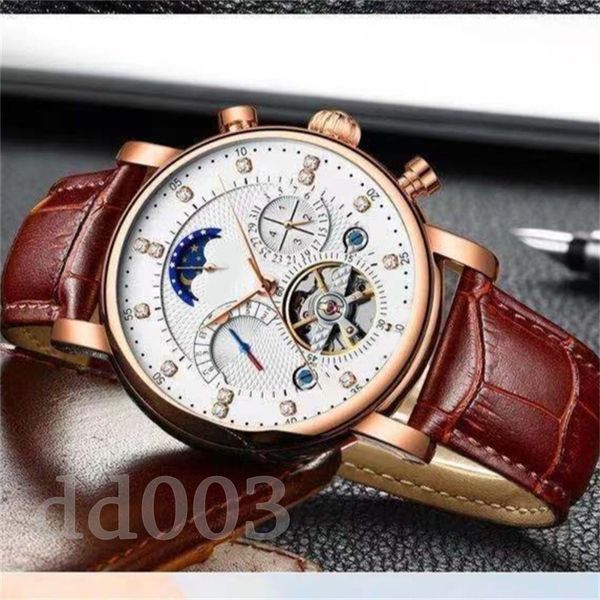 Tourbillon Watch for Mens зрелые механические наручные часы Роскошная натуральная кожа Reloj Отличительные дизайнерские часы с симметричным дизайном SB042 B23