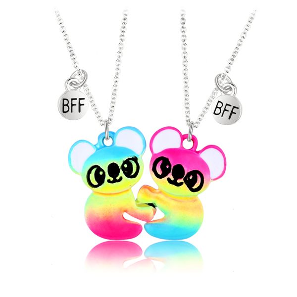 2 Bester Freund Halbherz Anhänger Panda Koala Halskette Charme Bestie Freundschaft Regenbogenfarbe Halsketten Schmuck Mädchen