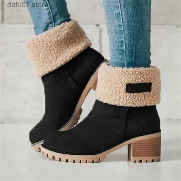 Stivali Donna Stivali da neve invernali Pelliccia Caldi Stivaletti di lana da donna Stivaletti Scarpe comode Bordo risvoltato Stivaletti casual da donna con tacco T231106