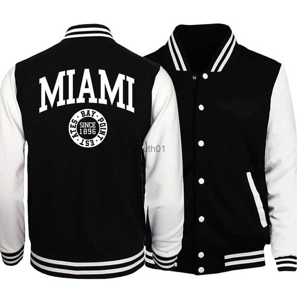 Jaquetas masculinas Miami uma cidade nos Estados Unidos imprime jaquetas homens lã quente roupas moda uniforme de beisebol casual s-5xl streetwear yq231106