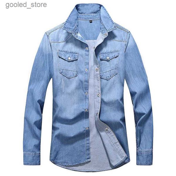 Camisas casuais masculinas novo estilo primavera outono lazer tempo homens denim camisa fina manga longa macia dois bolsos magros jeans cowboy q231106