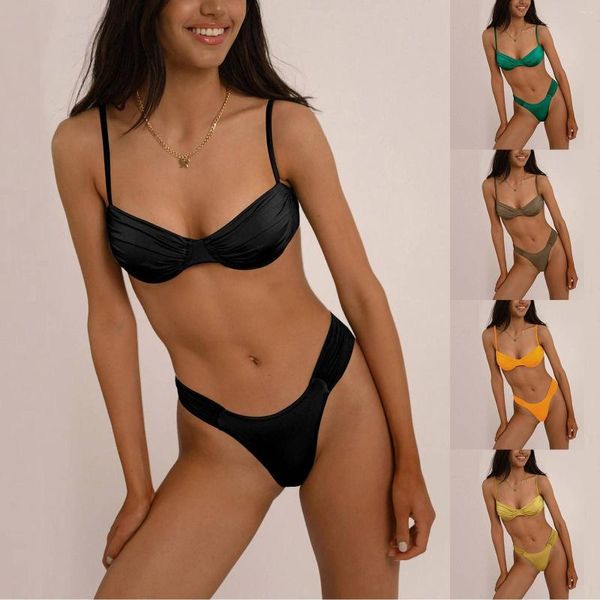 Damen Bademode Split Bikini Frauen sammeln sexy Sling rückenfreier fester Badeanzug Strand Strampler für Teenager Mädchen unterstützende Badeanzüge