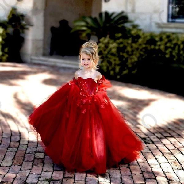 Abiti da ragazza squisito fiore rosso per matrimoni Principessa per bambini Festa serale Prom Prima comunione Spettacolo per bambini Abito da ballo in tulle