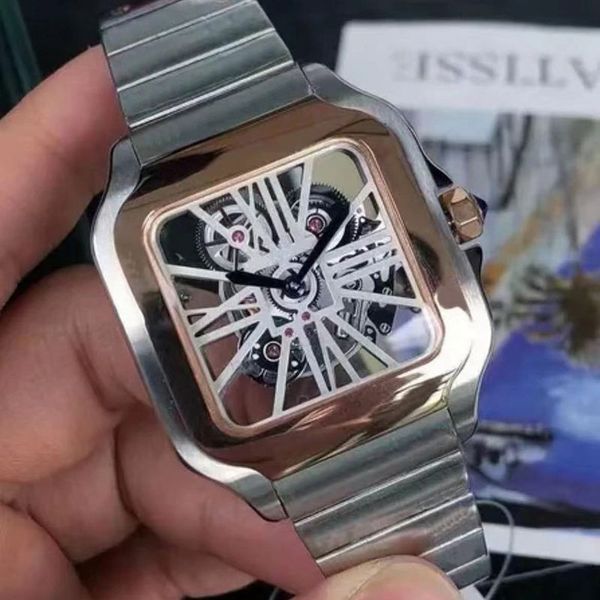 Aaa top-grade u1 ouro relógios masculinos esqueleto quadrado 39mm tamanho relógio todo de aço inoxidável casual negócios relógio de pulso de quartzo
