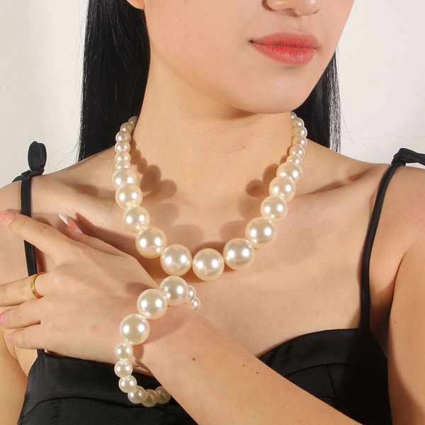 Moda simples e exagerada imitação de colar de pérolas conjunto de noiva de três peças 8890