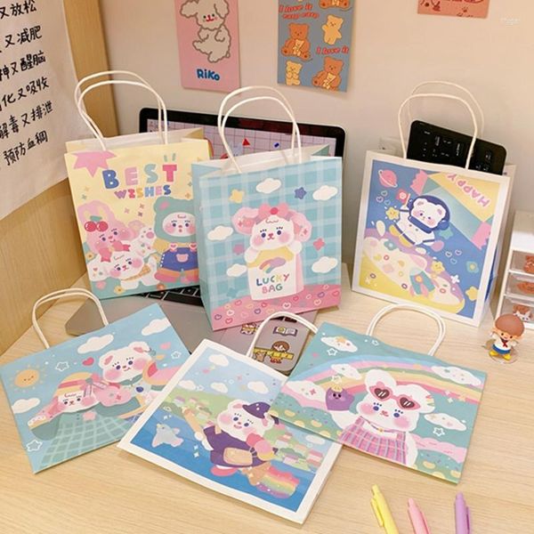 Bolsas de armazenamento Cartoon Urso Candy Presente Kraft Paper Bag de festas de aniversário fofas Crianças Kawaii Baby Shower Decor Supplies