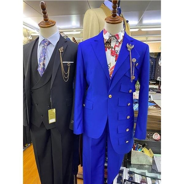 Ternos masculinos Blazers Men do casamento formal Blue Azul Design especial ASMESMÉTRICO FIT TERNO MASCULINO GROOM PROM MODA DE MODA PERSONALIDADE