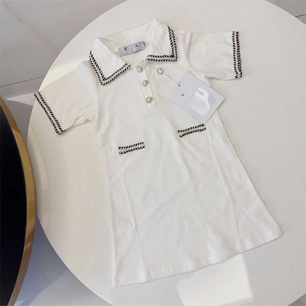 Designer roupas de bebê meninas pequenas roupas de fragrância verão crianças manga curta camisa de algodão vestido clássico lapela tecido personalizado tamanho 90cm-160cm a2