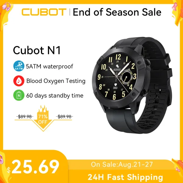 Cubot N1 Смарт-часы для женщин 5ATM Водонепроницаемые умные часы для мужчин Кислород в крови Фитнес-трекер сердечного ритма для Android Xiaomi Iphone