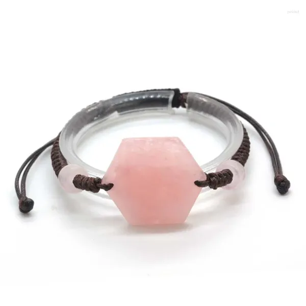 Charme Pulseiras Natural Rosa Cristal Roxo Pedra De Quartzo Estrela De David Hexagram Thread Corda Envolvida Trançada Macrame Jóias Ajustáveis