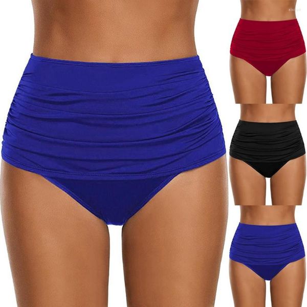 Menas de banho feminina Momento de cintura alta Swim Bottoms Ruched Bikini Tankini Swimsuites Calcinha de maiô Ladies Solid Classic Turnk Grande Badmode de tamanho grande