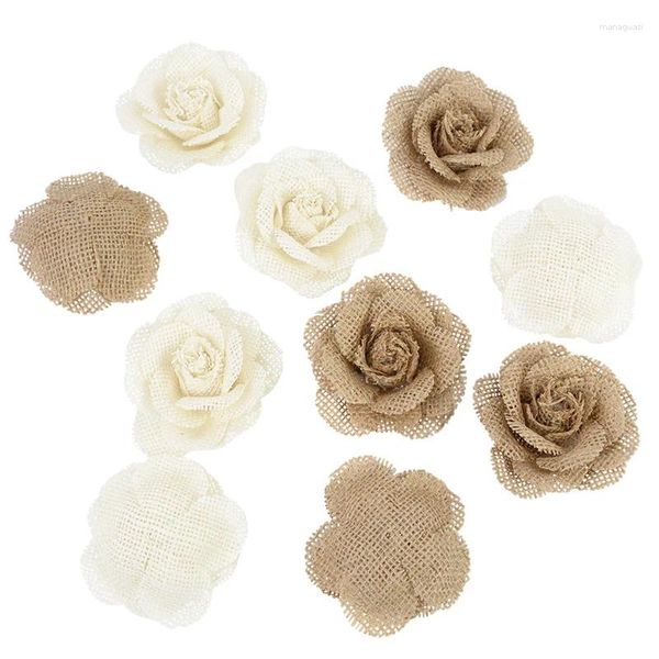 Flores decorativas 3/5 pçs imitação de juta rosa cabeça retro país acessórios festa de casamento natal artesanal diy artesanato decoração para casa