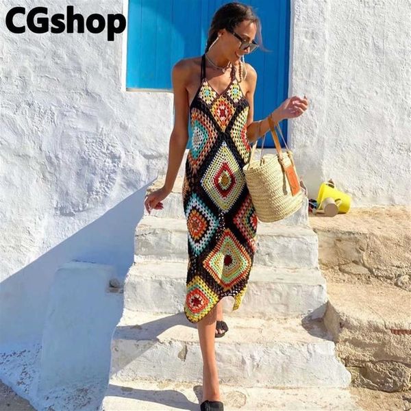 Cgshop za el yapımı tığ işi plaj elbise örtbas seksi içi boş örtü örgü tunik mayo örtbası kadın plaj sarong robe x0722225r