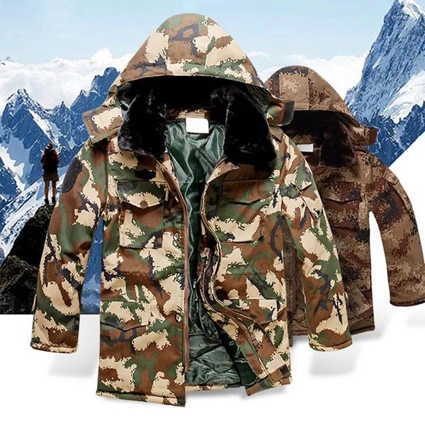 Giacche da esterno Giacca da uomo con cappuccio Spessa impermeabile a prova di freddo Tattico militare Softshell Cotone Caccia Escursionismo Cappotto militare caldo