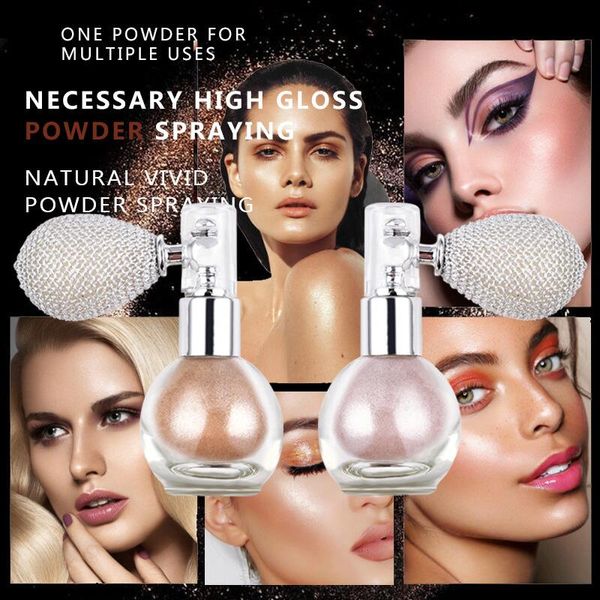 Evidenziatore alla moda in polvere Spray High Gloss Glitter Powder Spray Shimmer Sparkle Powder Trucco per viso Corpo Evidenzia trucco