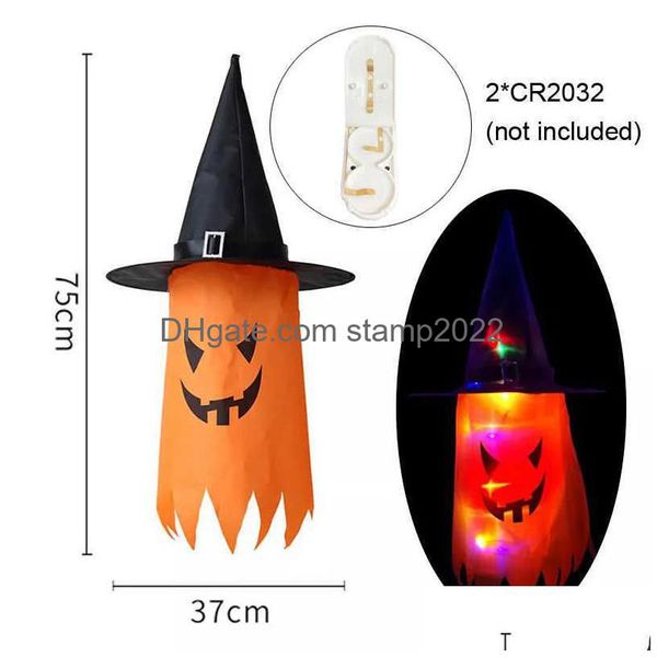 Altre forniture per feste festive Zucca LED Decorazione di Halloween Luce lampeggiante Gypsophila Fantasma Festival Vestire Lampada per cappello incandescente D Dh7Xq
