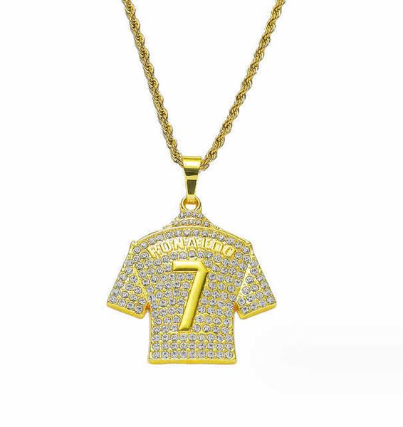 1 Trend vielseitiger Schmuck Hip Hop personalisiertes Set mit Volldiamant Größe 7 Jersey-Anhänger 3D-Halskette für Herren und Damen