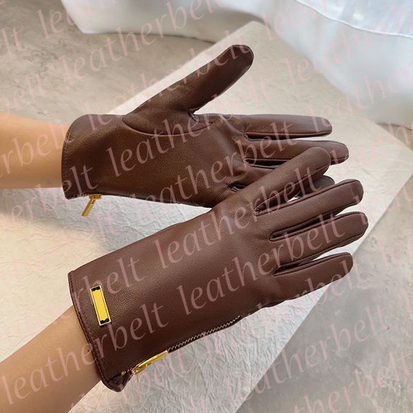 Guanti in pelle da donna firmati Guanti invernali da guida caldi in pelle di pecora peluche con lettera in metallo con cerniera
