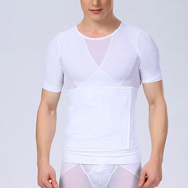 Magliette da uomo Uomo Shapewear dimagrante con cerniera Camicia a maniche corte Top Body Shaper Net Nylon Compression T-shirt K2