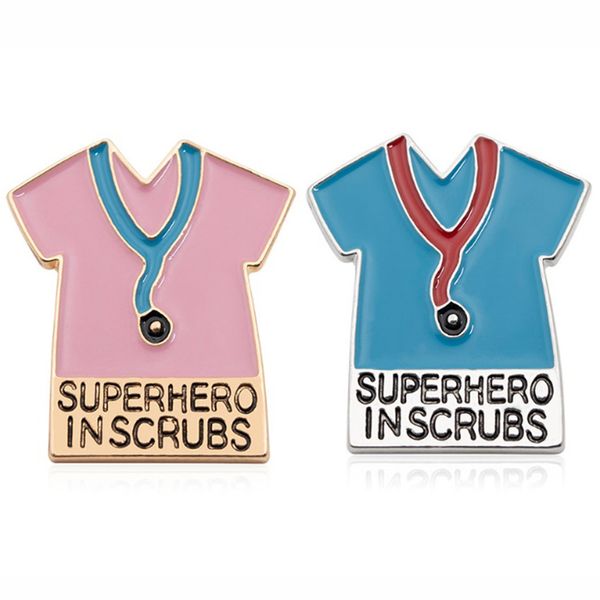 10 PCs/lote Broches de moda Médico Doutor Doctor Broche de Lappel Pin Superhero em Scrubs Saúde Presente de Enfermagem Pino de esmalte para acessórios de enfermagem