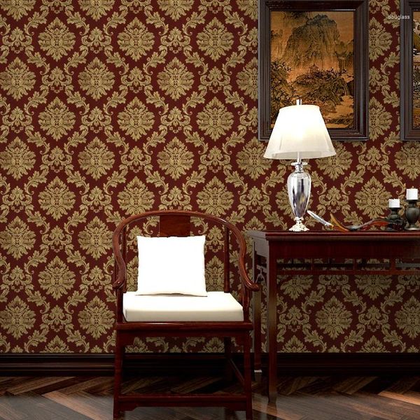 Wallpapers americano vermelho damasco papel de parede 3d sala estar quarto tv sofá decoração casa damasco rolo europeu