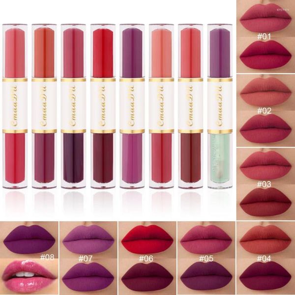 Lipgloss Doppelkopf Matt Langlebiger Stift Wasserdichter Lipgloss Make-up Flüssiger Lippenstift 8 Farben Braun Nude Batom