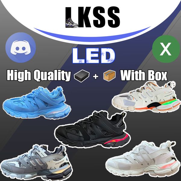 LKSS Track LED Tracks 3.0 Кроссовки женские туфли на платформе Мужские кроссовки Роскошная толстовка с капюшоном Tess.s. Кожа Gomma полностью черного цвета, белый нейлон с принтом