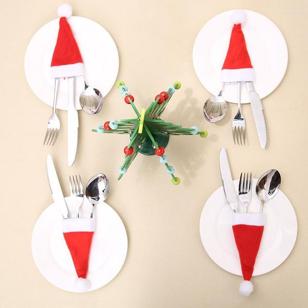 Weihnachtsschmuck Kleine Hüte des Weihnachtsmanns Gabel Messer Geschirrhalter El Restaurant Tischdekoration Jahr Party Ornament 10 Stück/Set