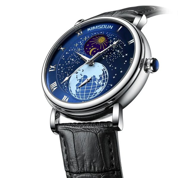 Unico orologio meccanico automatico da uomo quadrante blu pianeta creativo orologio luminoso moda orologi impermeabili maschio Relogio Masculino