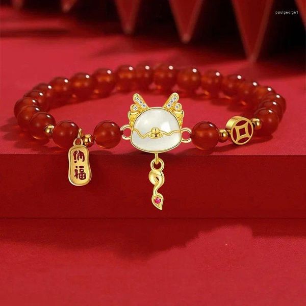 Strand 2024 ano chinês do dragão pulseiras para mulheres sorte vermelho frisado animal artesanal amizade bênção jóias presentes