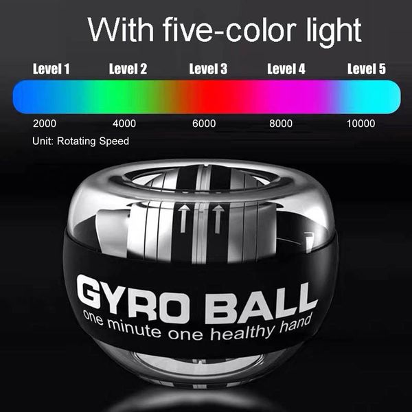 Pulsos de energia LED Bola giroscópica Autostart Range Gyro Wrist Ball exercício braço mão muscular força treinador ginásio equipamentos de fitness 230406