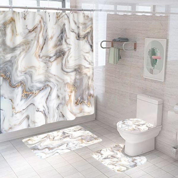 Duş Perdeleri Beyaz Mermer Duş Perdeleri Lüks Altın Modern Anti Yokslu Halı Mat Banyo Perdeleri Su geçirmez Polyester Ev Dekorasyonu 180x180 230406