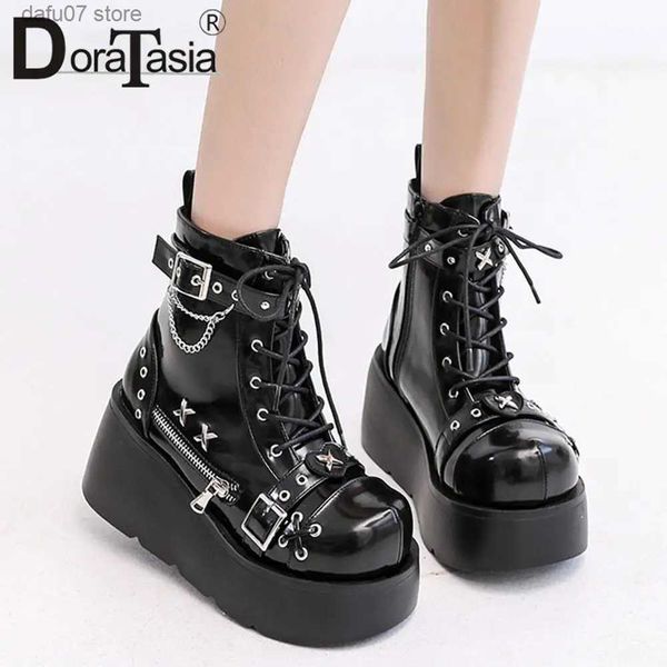 Botas novas senhoras goth plataforma tornozelo botas moda fivela zip punk cunhas de salto alto botas das mulheres festa rua mulher sapatos t231106