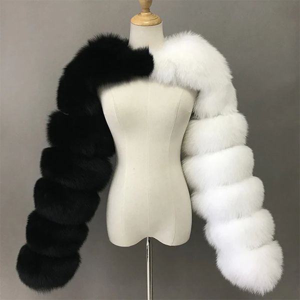 2023 Kış Sıcak Kadın Giyim Pembe Beyaz Siyah Yapay Tilki Kürk Matap ve Ceket Uzun Kollu Kabarık Mahsul Top Kadınlar Zarif Ceket 231106