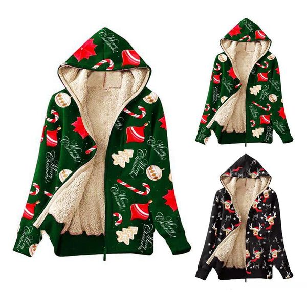 Jaquetas femininas casaco de natal feminino cordeiro lã Teddy casacats casual inverno alce morcego de natal penteado com capuz