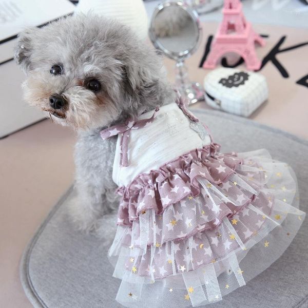 Abbigliamento per cani Summer Star Bling Skirt Pet Clothes For Small Bubble Lace Girl Puppy Animal Pink Wedding Party Chihuahua Yorkshire Cat Goods