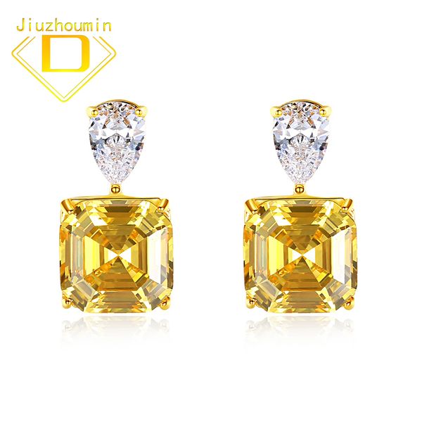 Dangle Avize Ürün Orijinal Tasarım 925 Sterling Gümüş Sarı Kare Zirkon Kristal Gem Moda Trend Yüksek Sense Kadın Küpeleri Çarşamba 230404