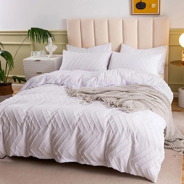 Conjuntos de cama Simples cor sólida onda decalque branco para baixo capa de edredão grande cama de solteiro de alta qualidade extra 231106