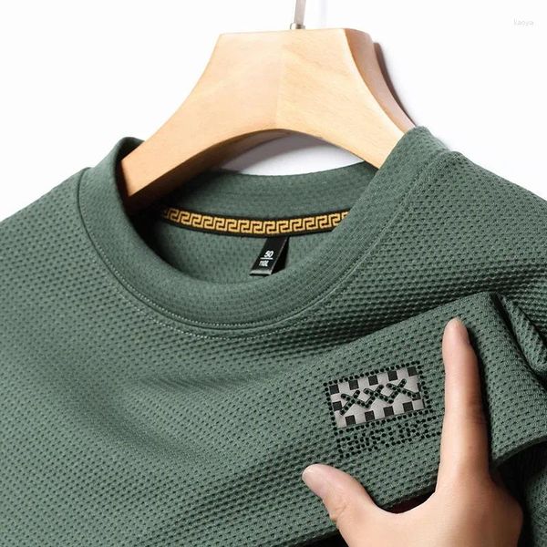 T-shirt da uomo Maglione a maniche lunghe con girocollo Camicia per giovani e mezza età con fondo ampio Logo quadrato stampato sottile