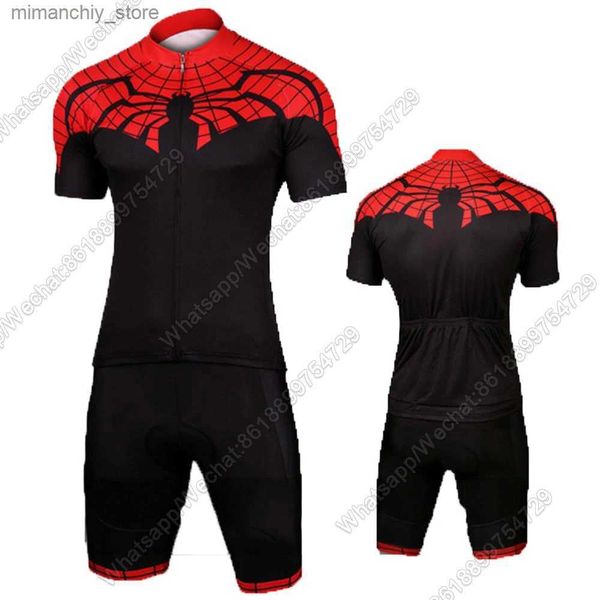 Bisiklet forması setleri siyah örümcek bisiklet forması takım elbise unisex bicyc iki parça forma seti kısa seve bisiklet gömlekleri önlük şort
