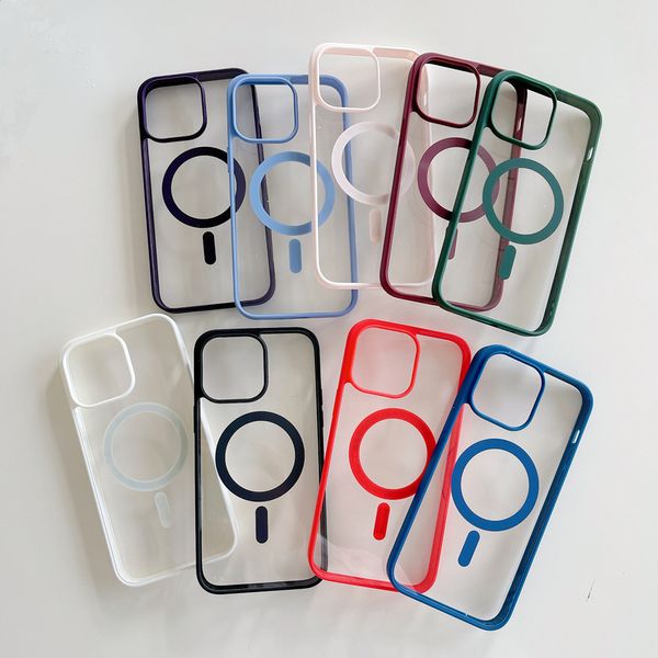 Akrilik Şeffaf Şeker Renk IMD Şok geçirmez tasarım kablosuz şarj manyetik telefon kasa çantası iPhone 11 12 13 14 15 Pro Max