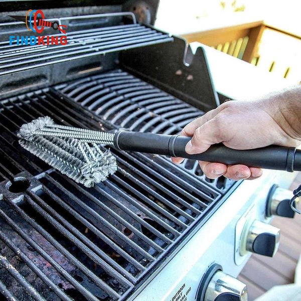 Accessori per strumenti per barbecue Accessori per la pulizia da 18 pollici per la pulizia della griglia BBQ Spazzola per griglia 3 Ben spazzole in acciaio inossidabile in 1 Cleanin BBQ Accessori Best Cleaner Barbecue